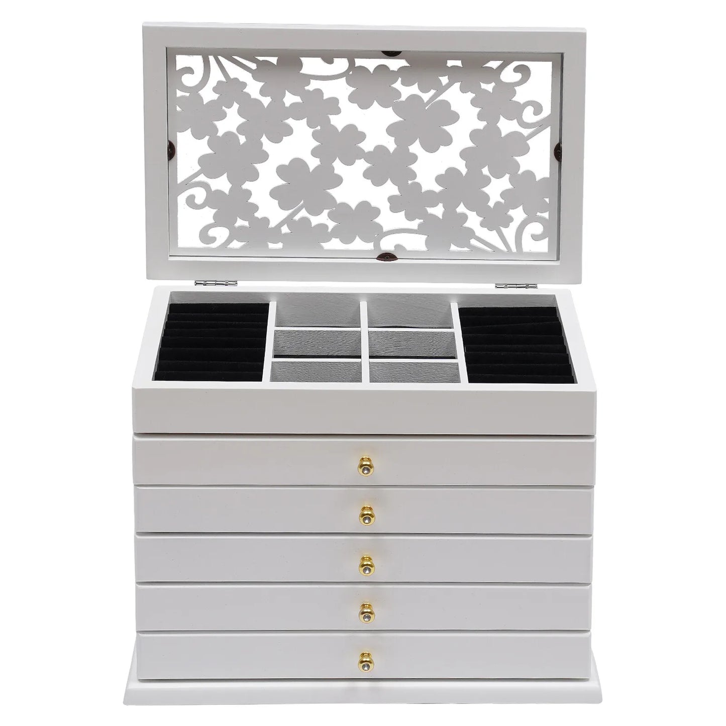 NONECN 6 Layer Wooden Jewelry Box with Drawer Organizer