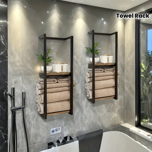 Rustic Cast Iron Wall Mounted Towel Rack With Shelf