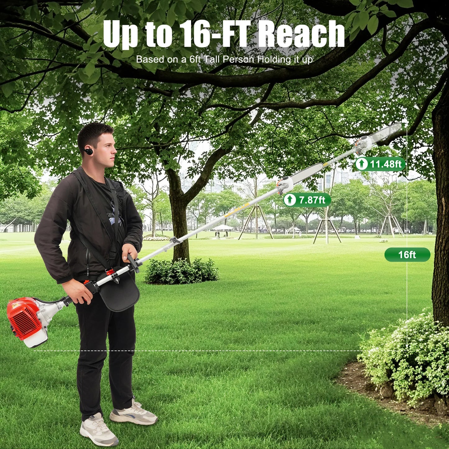 Professional Branch Pruner Chainsaw 1.25kW With Manganese Chain Telescopic Reach