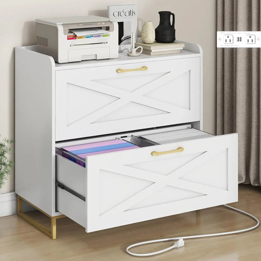 2-Drawer Lateral File Cabinet With Charging Station For Office Files