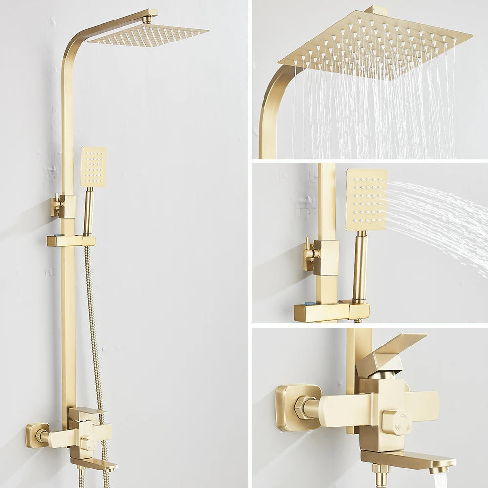 Quyanre Brushed Shower System 3in1 Rain Handheld Dual Control