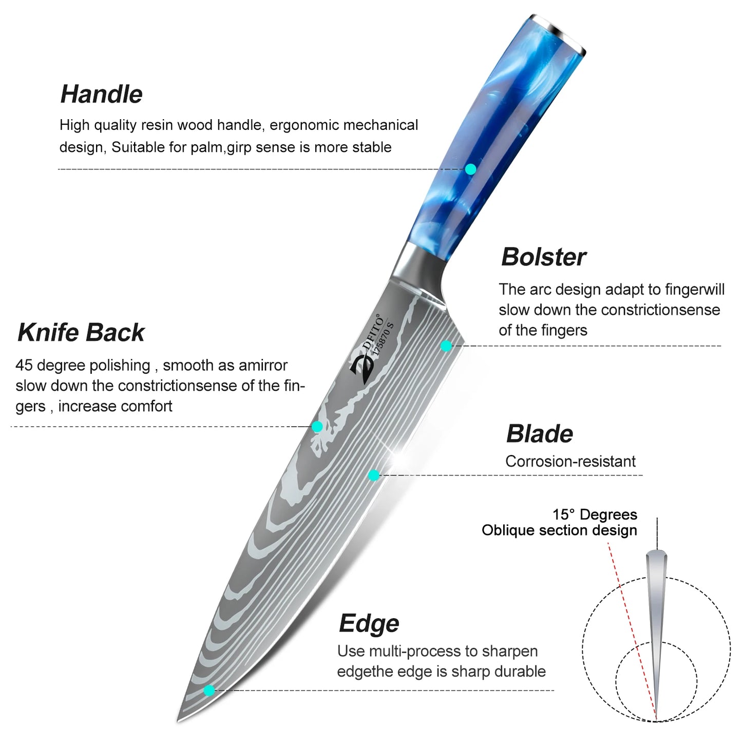 ZENG 8 Piece Chef Knife Set with Cover Santoku Knives