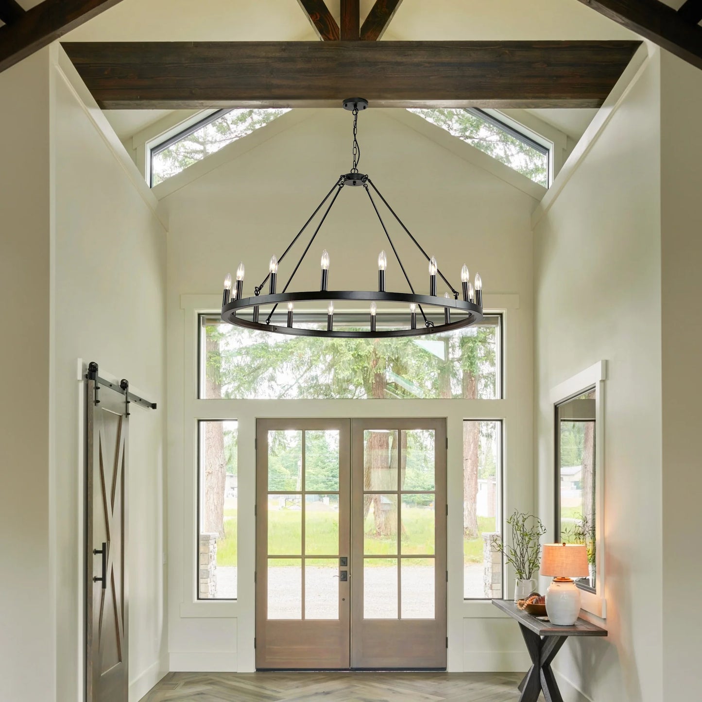 LovingC Wagon Wheel Chandelier 16 Light Modern Rustic Farmhouse Pendant