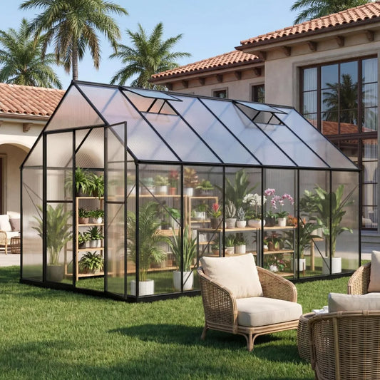 Outdoor Polycarbonate Greenhouse With Aluminum Frame And Roof Vent