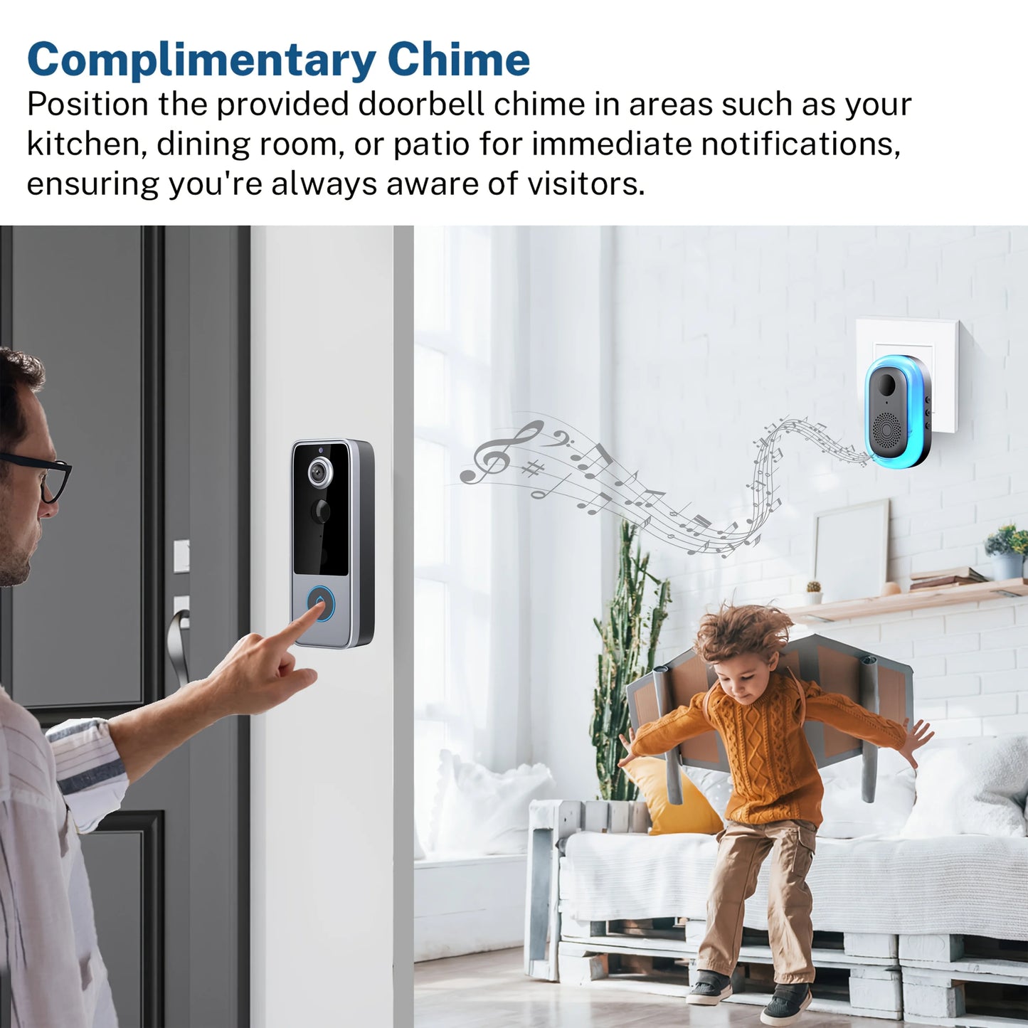 Wireless Smart Video Doorbell 1080P Battery Powered IP65 Outdoor