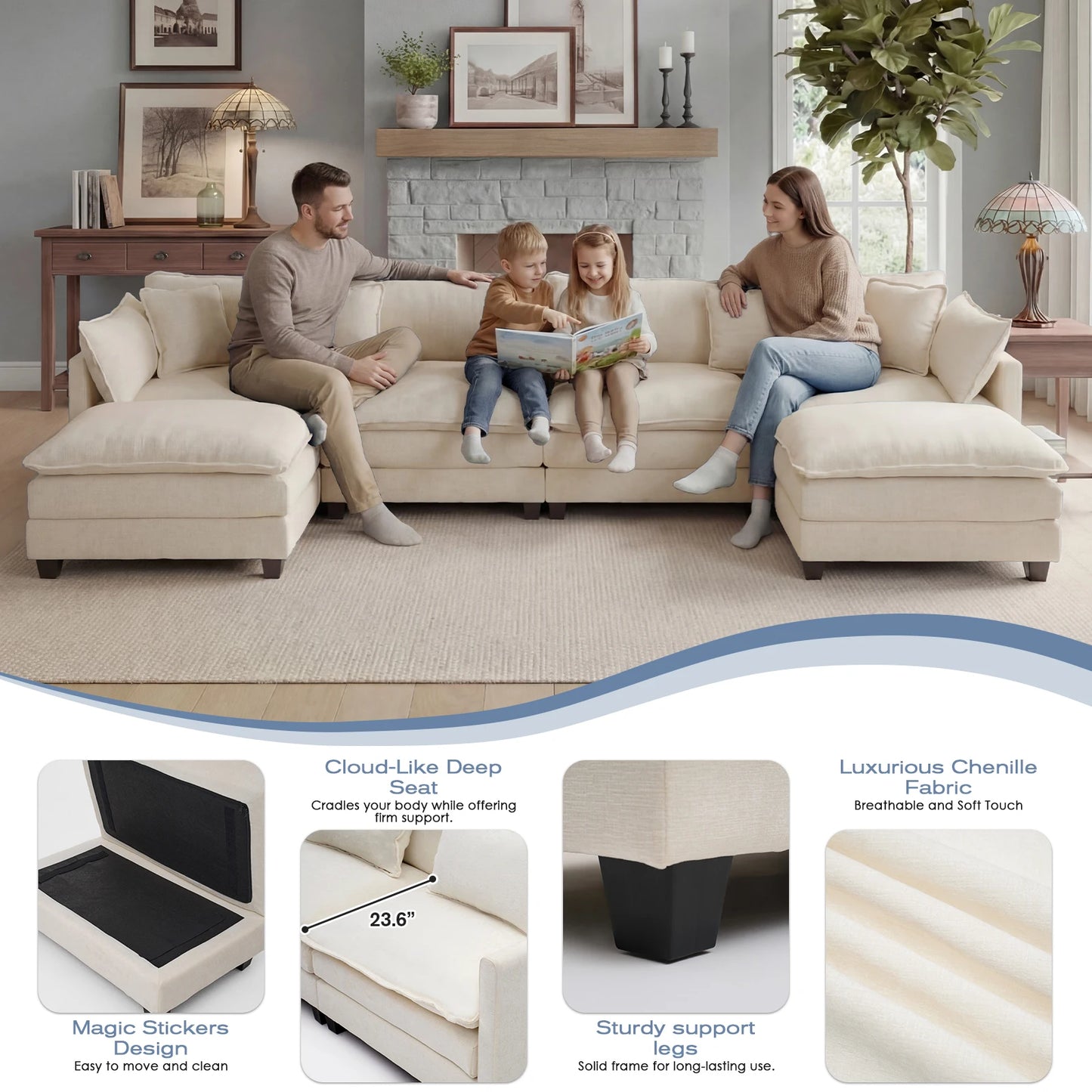 Redlife Modular Sectional Sofa with Ottoman for Living Room