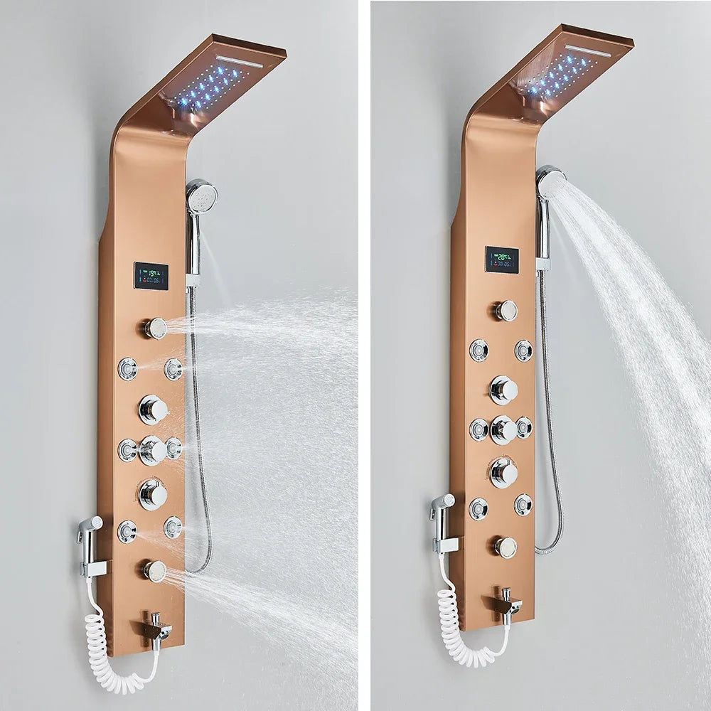Rozin LED Shower Panel System With 6 Modes Rain Waterfall