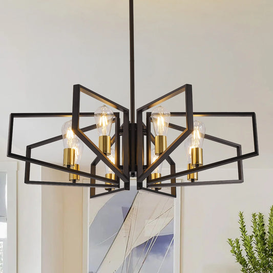 Geometric Eight Lamp Chandelier With Adjustable Height Pendant Light