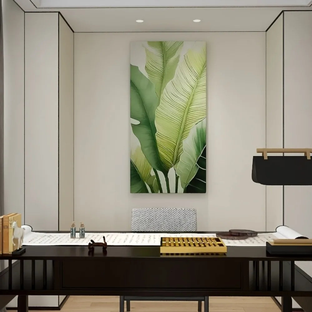 Modern Abstract Leaf Canvas Wall Art With Pine Frame