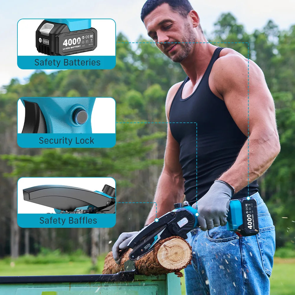 Seesii Cordless Mini Chainsaw 18V Battery Rechargeable Pruning Saw