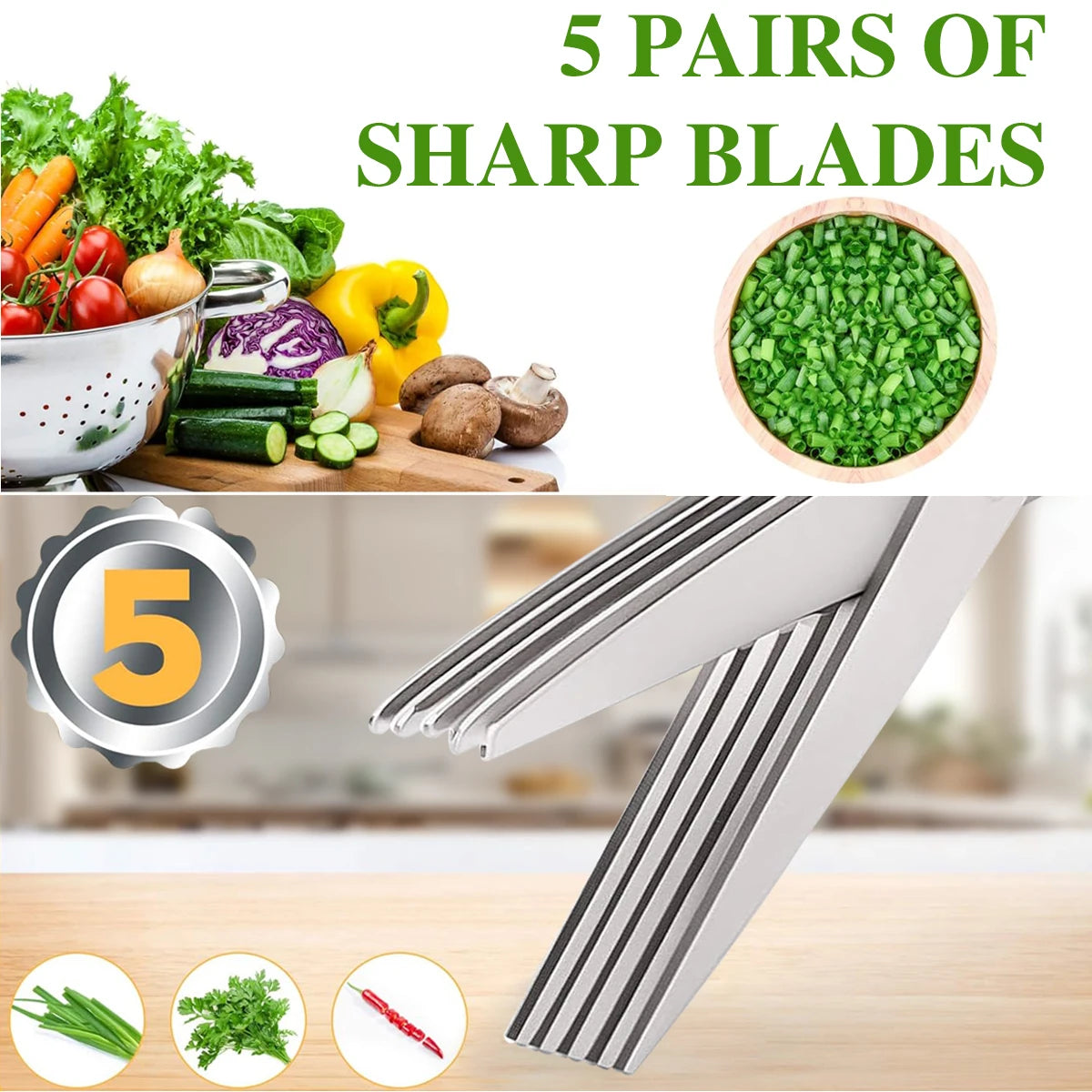 Stainless Steel Kitchen Scissors 5 Layered Onion And Herb Shredder