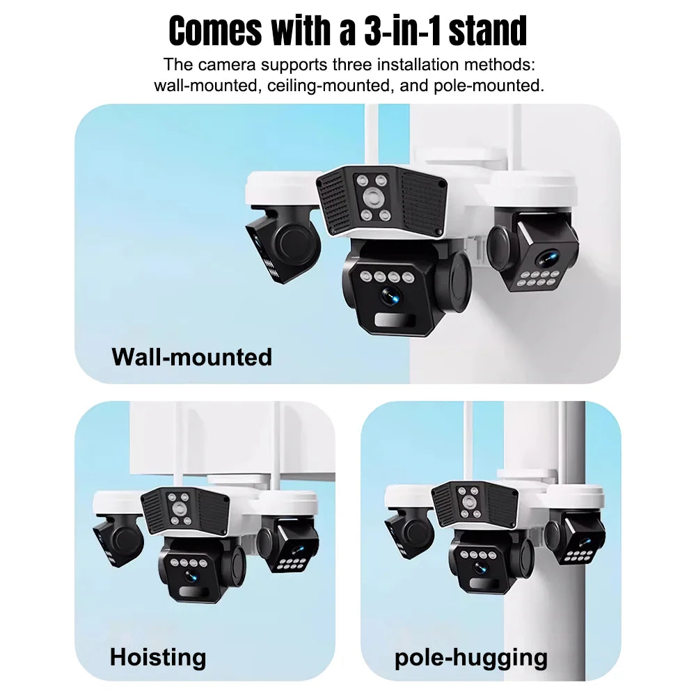 KEPEAK 6MP Solar Security Camera With Three Lens PTZ Outdoor Wireless WiFi IP66