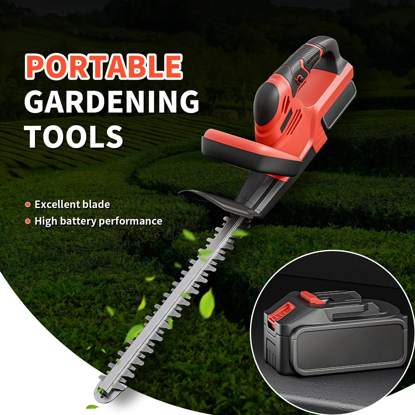 Cordless Hedge Trimmer With Battery Charger For Yard And Garden