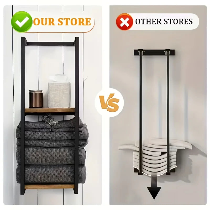 Rustic Cast Iron Wall Mounted Towel Rack With Shelf