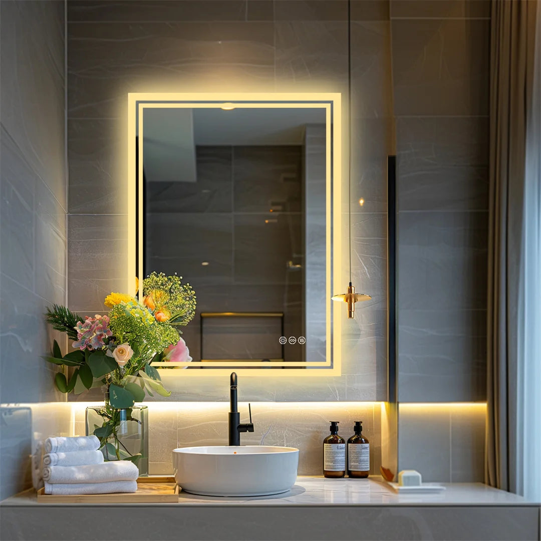LUVODI LED Backlit AntiFog Frameless Bathroom Mirror With Touch Sensor
