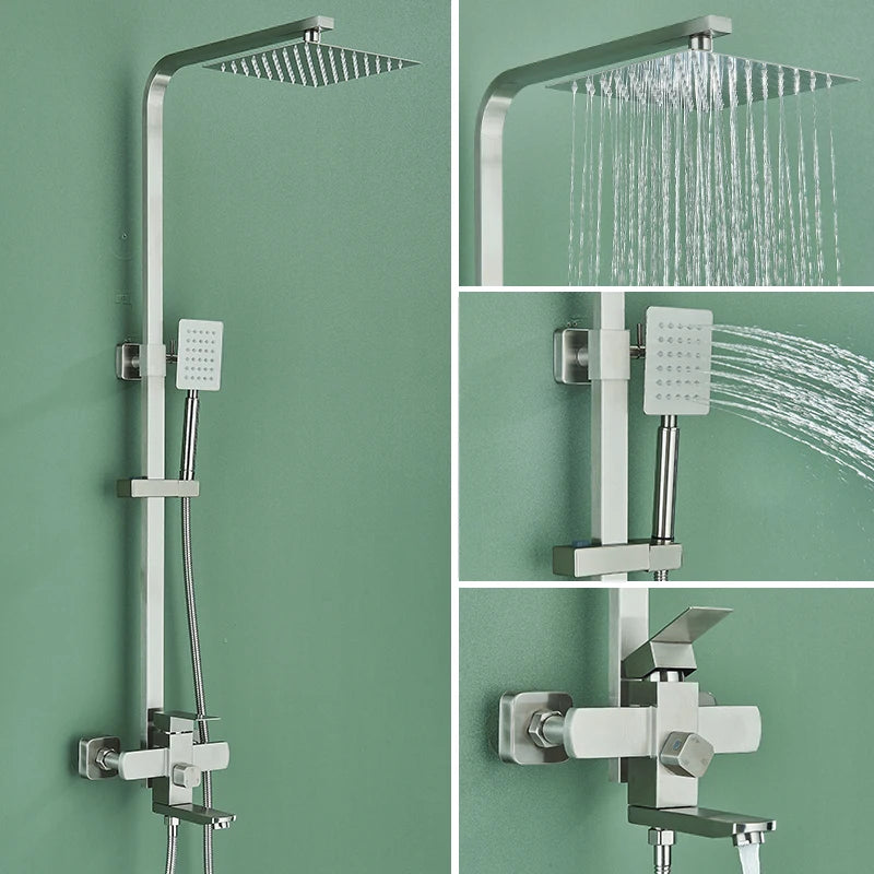 Quyanre Brushed Shower System 3in1 Rain Handheld Dual Control