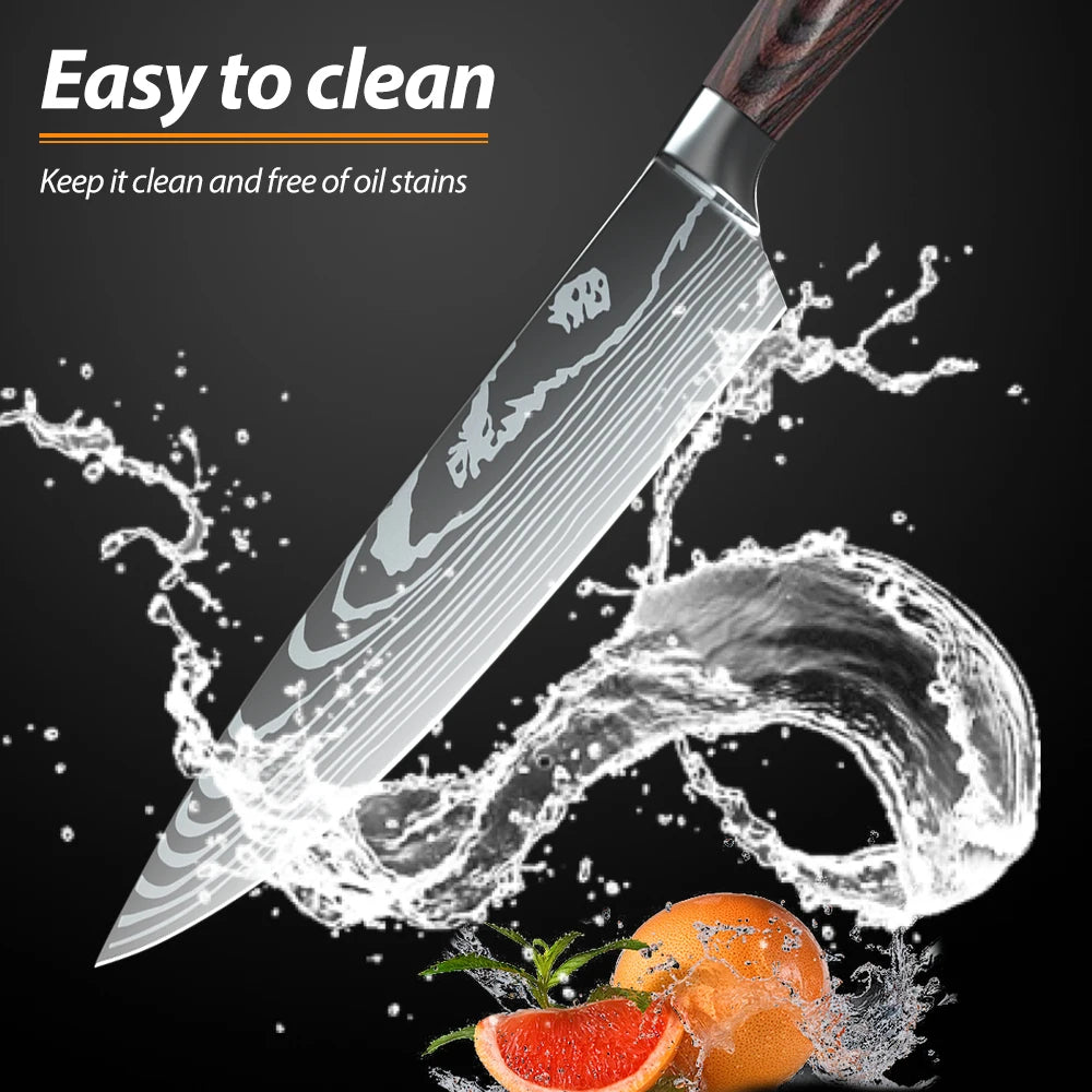 ZENG 10pcs Kitchen Knife Set Laser Damascus Pattern Ultra Sharp