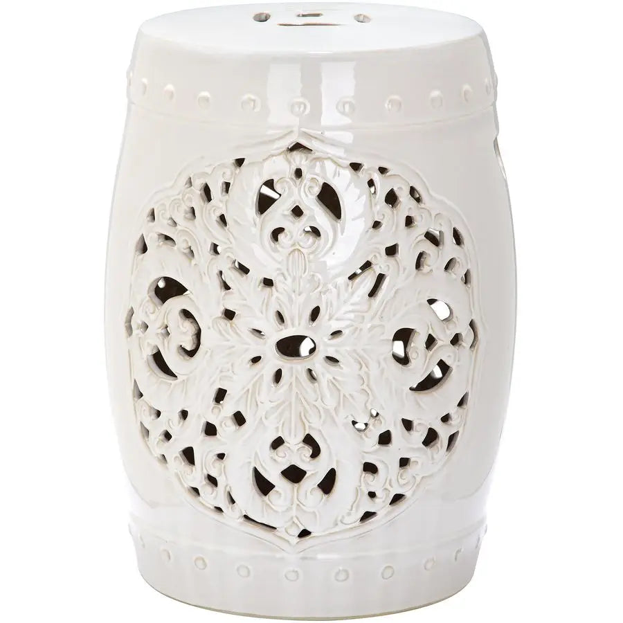 Flora Glazed Ceramic Garden Stool for Patio and Garden Decor