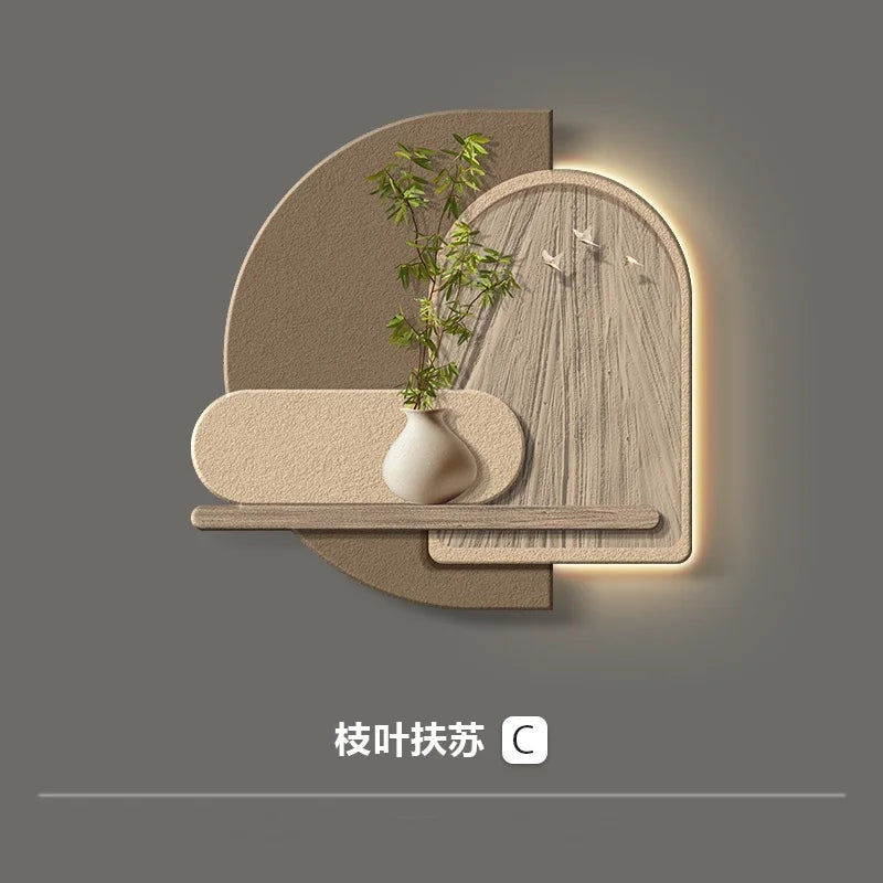 Wabi-Sabi LED Wall Lamp With Wooden Finish And Plant Motif