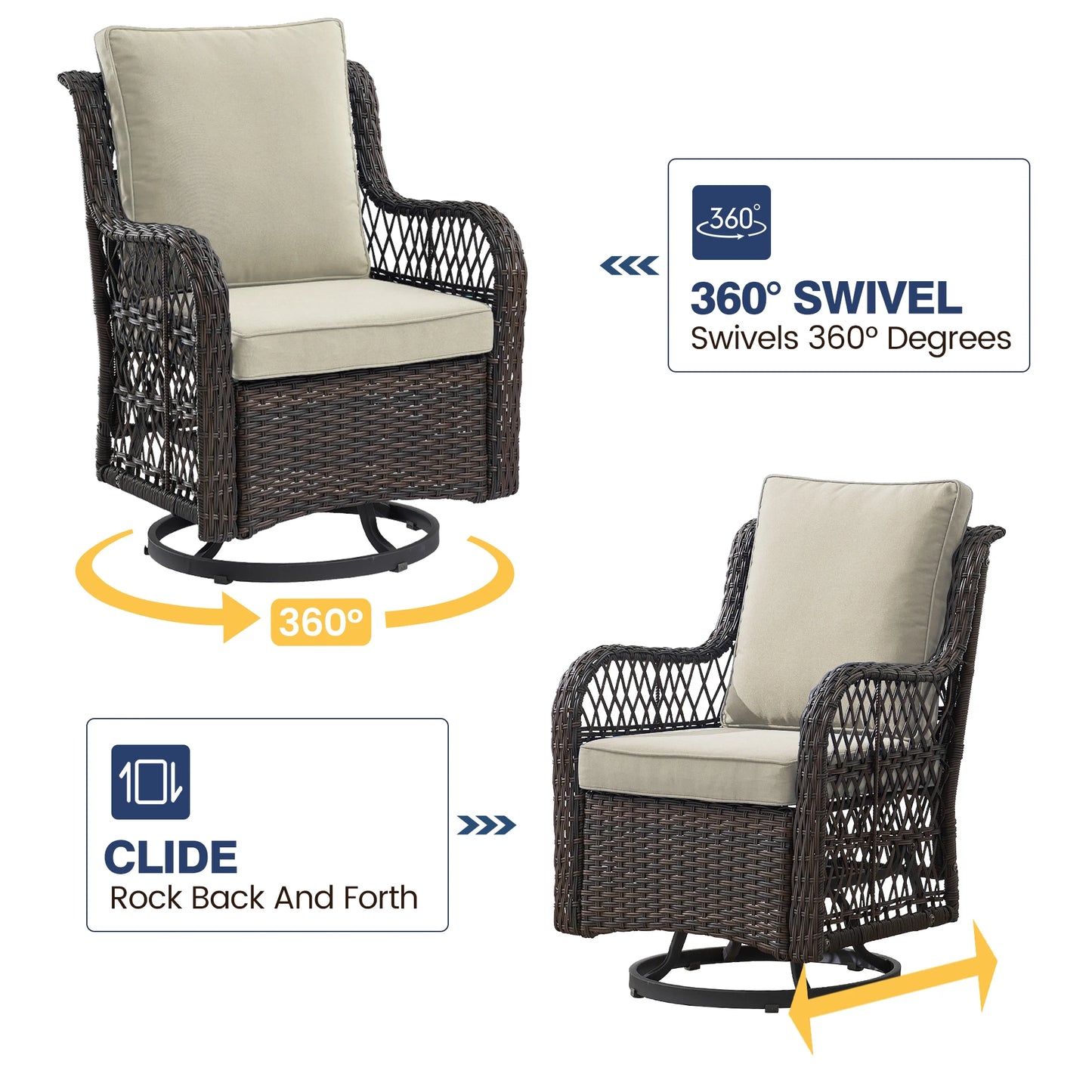 HobbyLane 3 Piece Outdoor Wicker Swivel Chair Set With Rattan Side Table