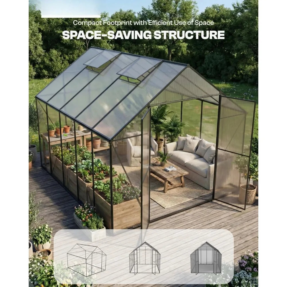 Outdoor Polycarbonate Greenhouse With Aluminum Frame And Roof Vent