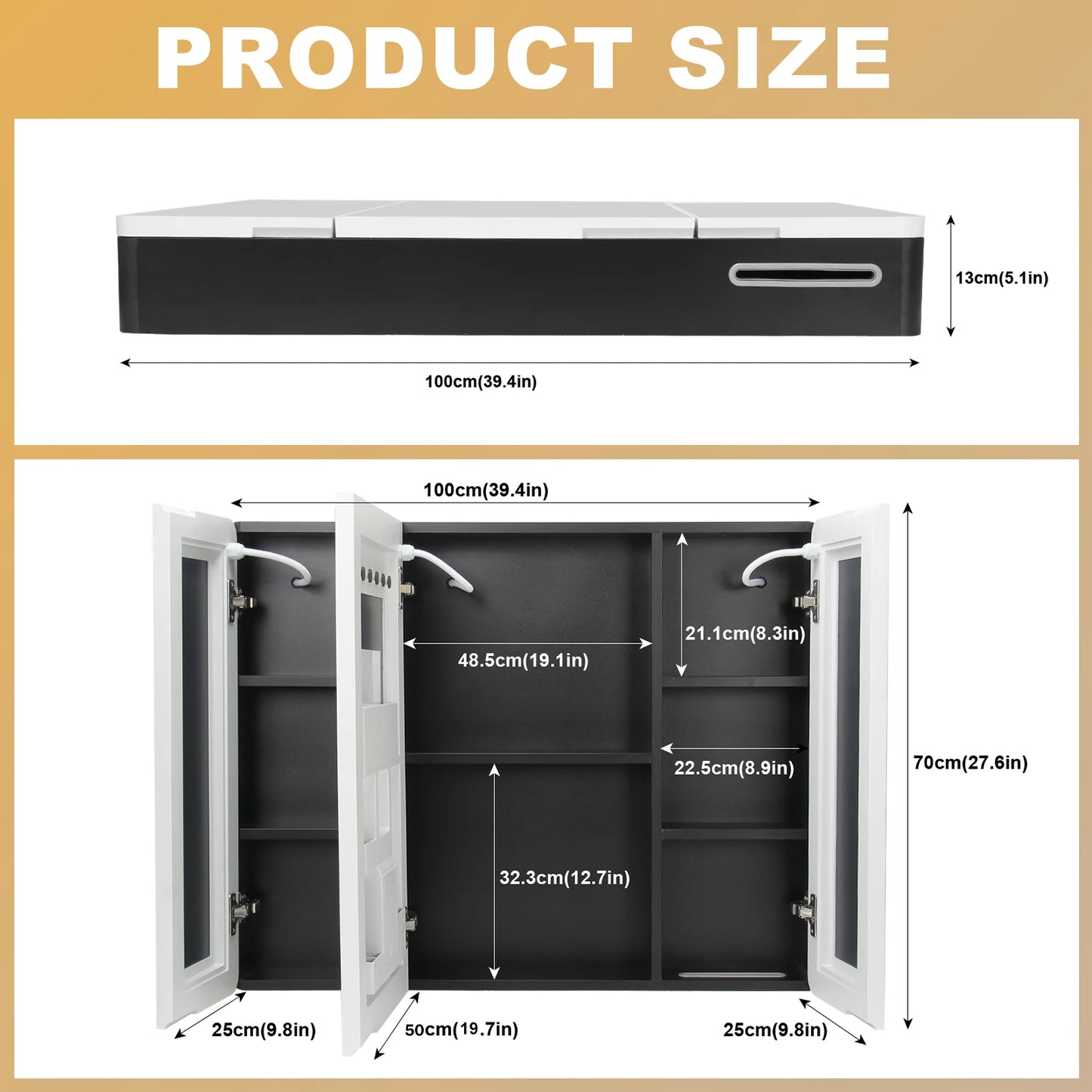 Onesaimei LED Bathroom Mirror Medicine Cabinet With Lights 2 Doors