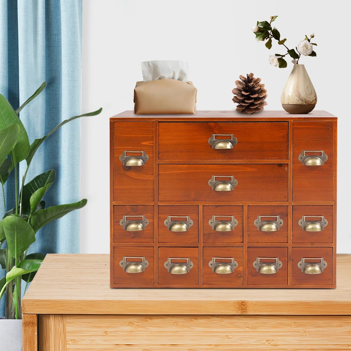 NONECN 14 Drawer Wood Storage Cabinet Office Organizer
