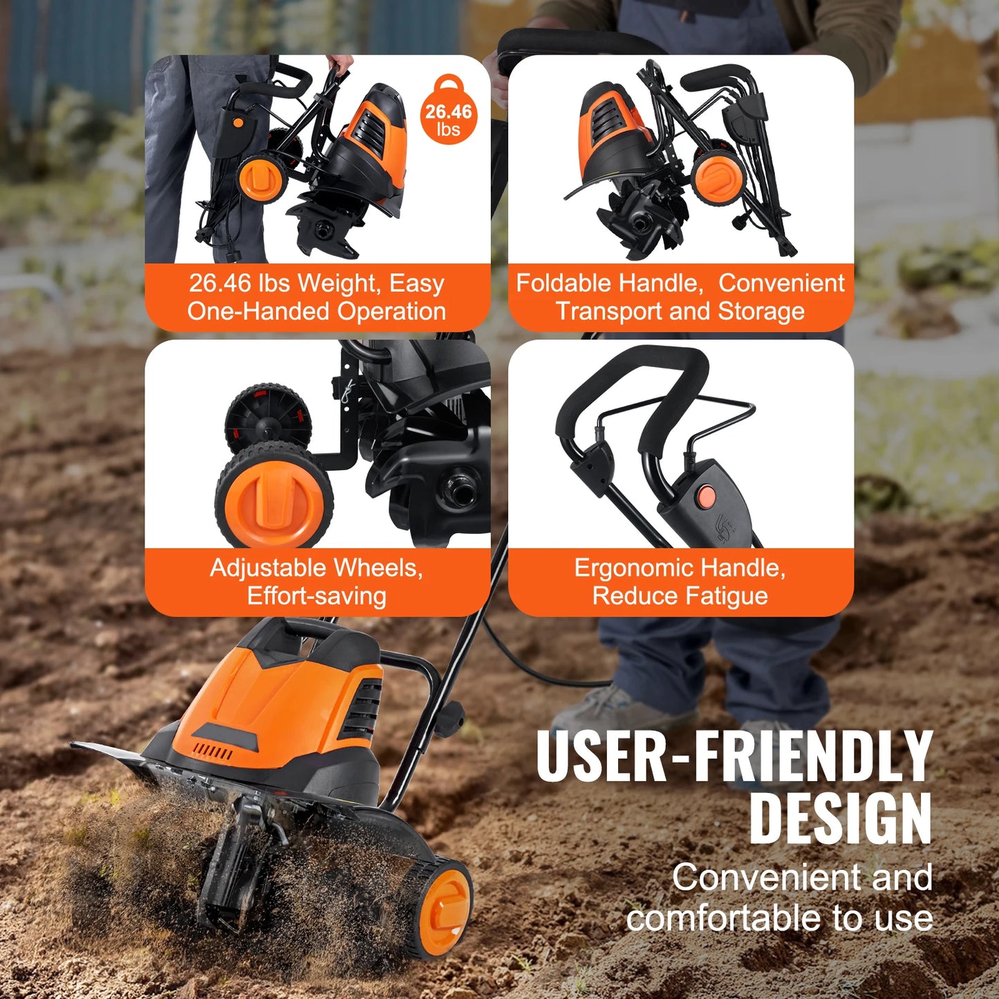 SucceBuy 12 Amp Electric Tiller Cultivator With Manganese Steel Tines
