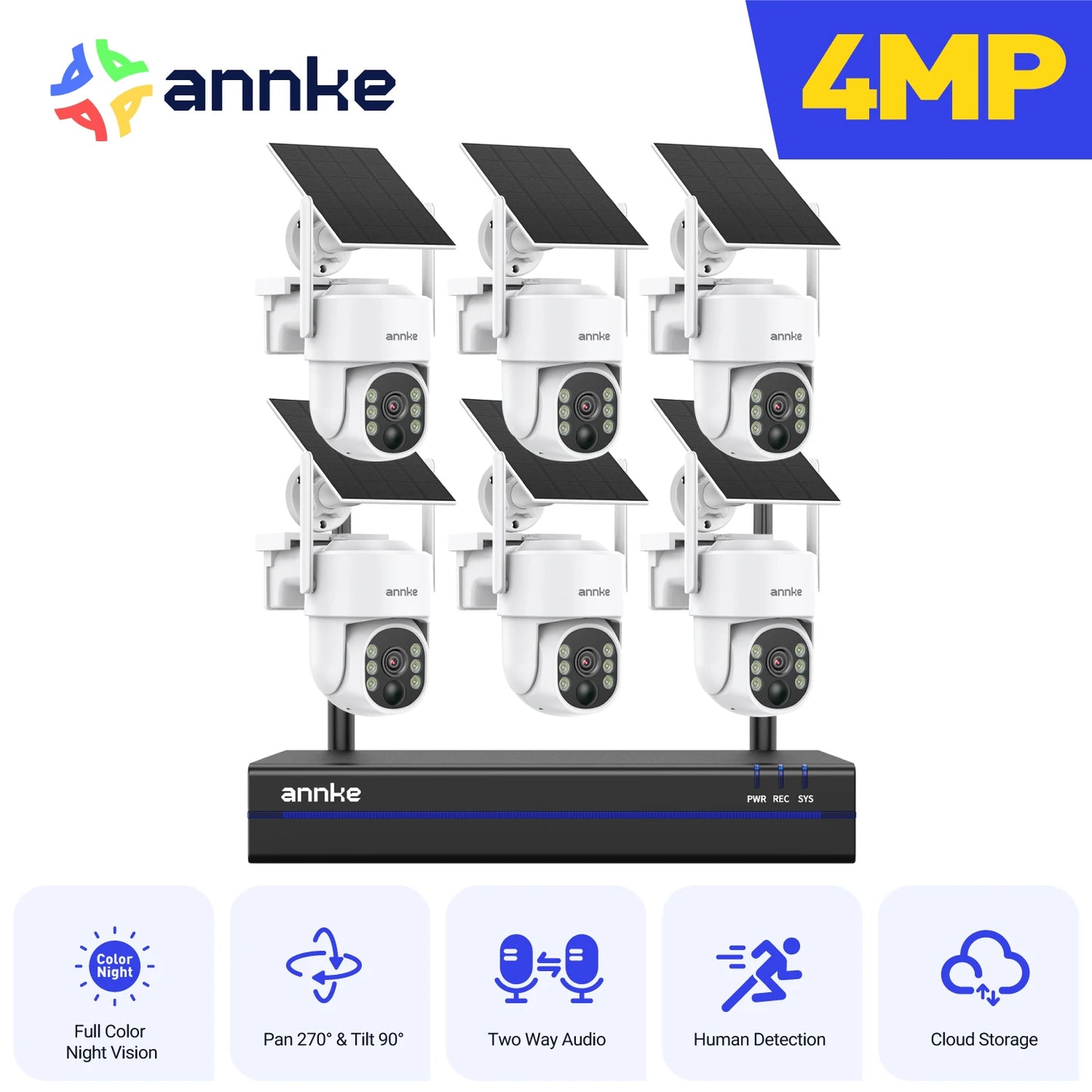 ANNKE 4MP Wireless PT Solar Camera With 16CH NVR System