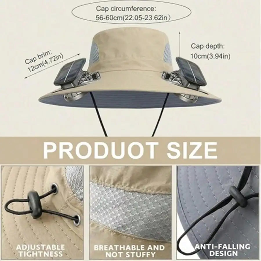 Wide Brim Solar Fan Hat With Built In Dual Fans For Outdoors
