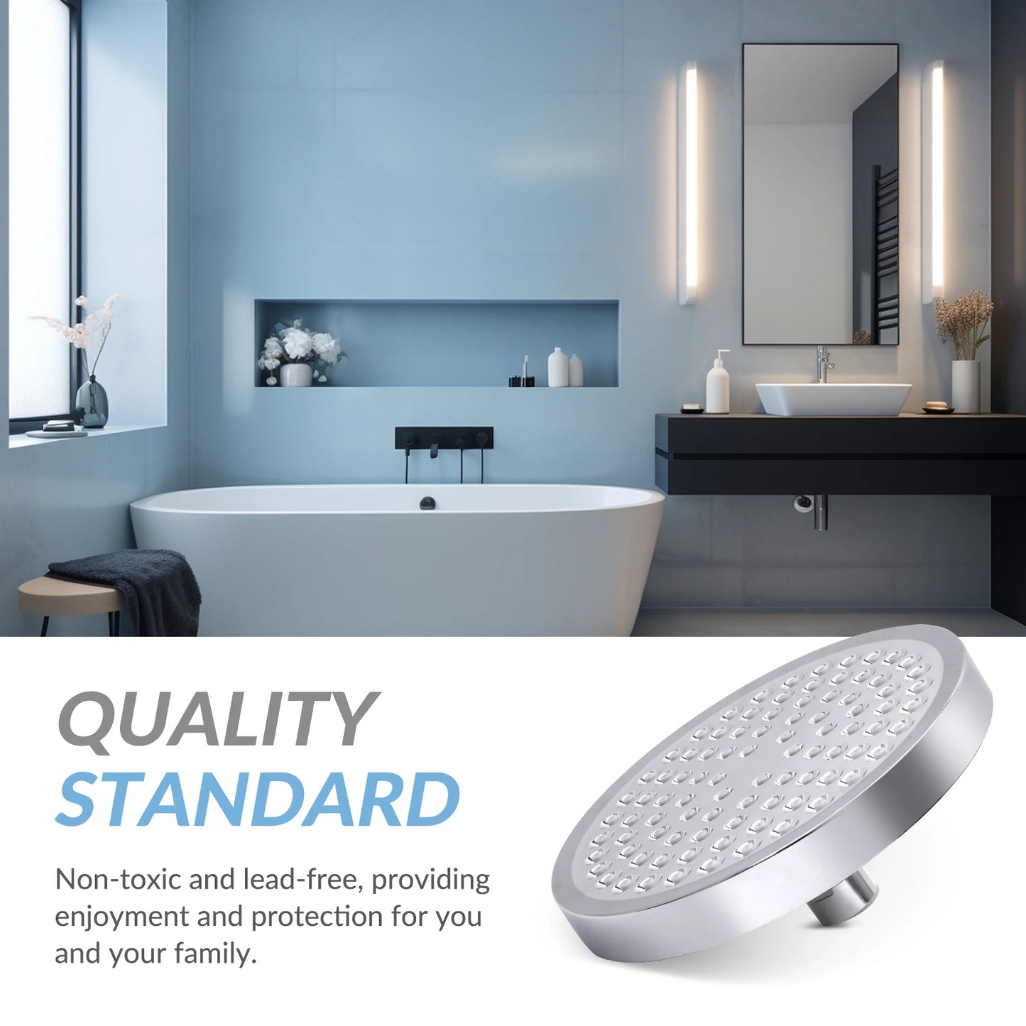 Stainless Steel 6 Inch Rain Shower Head Wall Mount Adjustable High Pressure