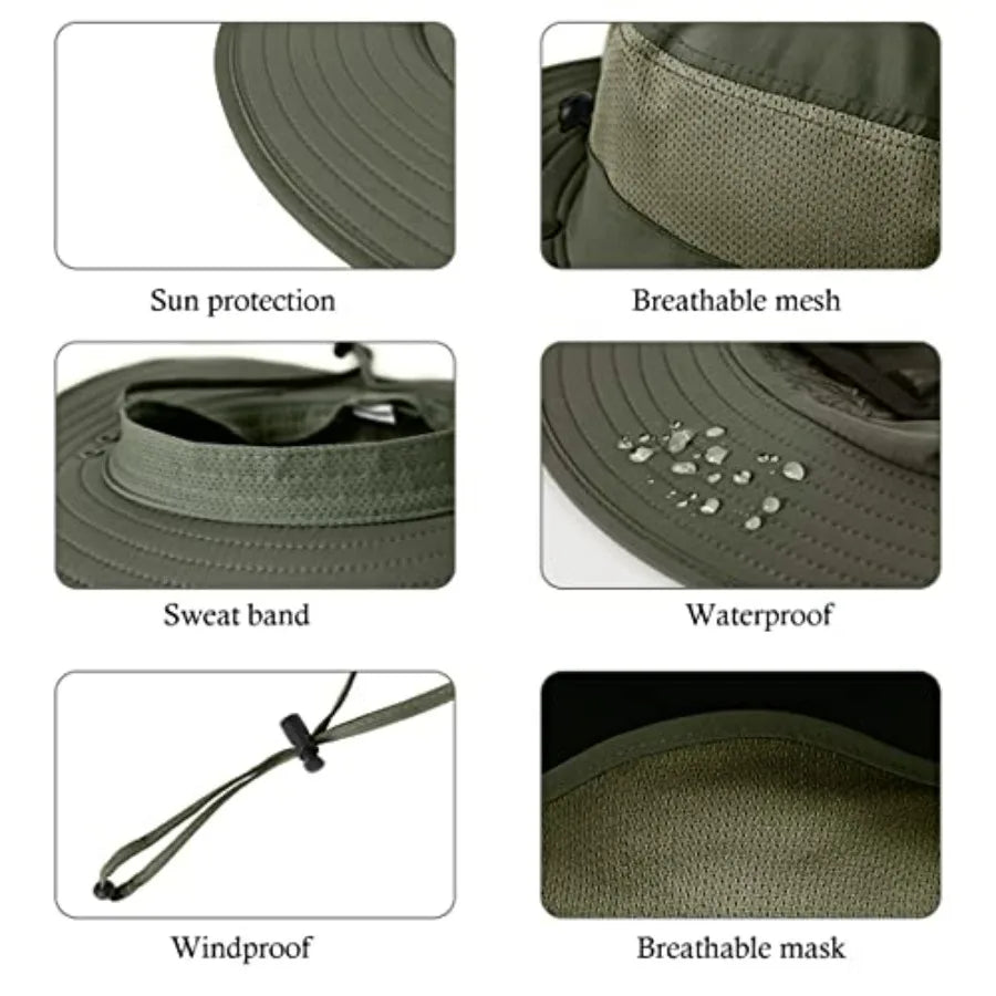 3 Pack Mens Outdoor Wide Brim Hat With Face Neck Flap UPF 50 Plus