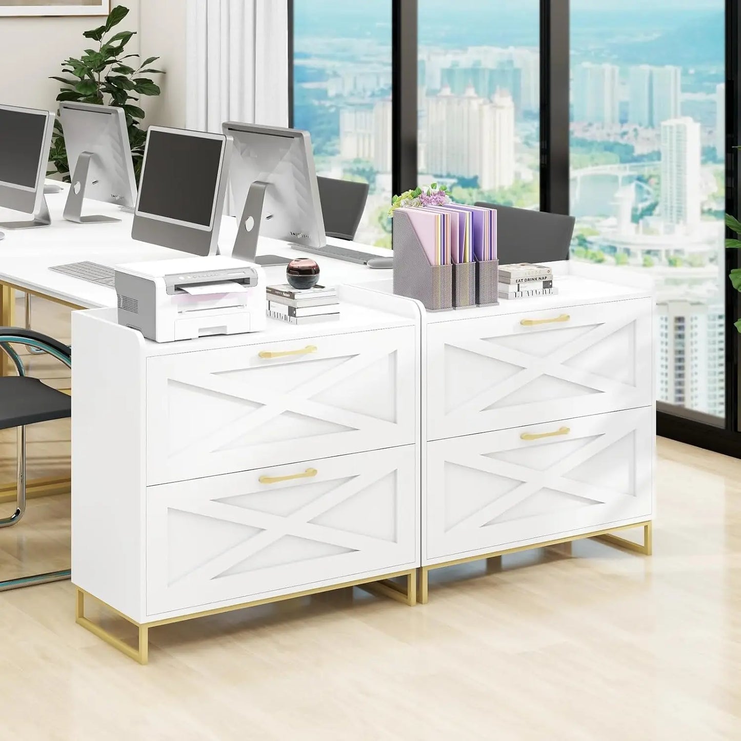 2-Drawer Lateral File Cabinet With Charging Station For Office Files