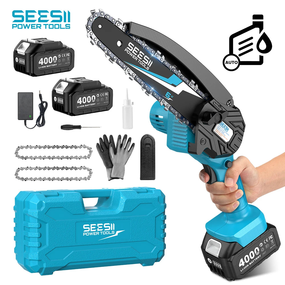 Seesii Cordless Mini Chainsaw 18V Battery Rechargeable Pruning Saw