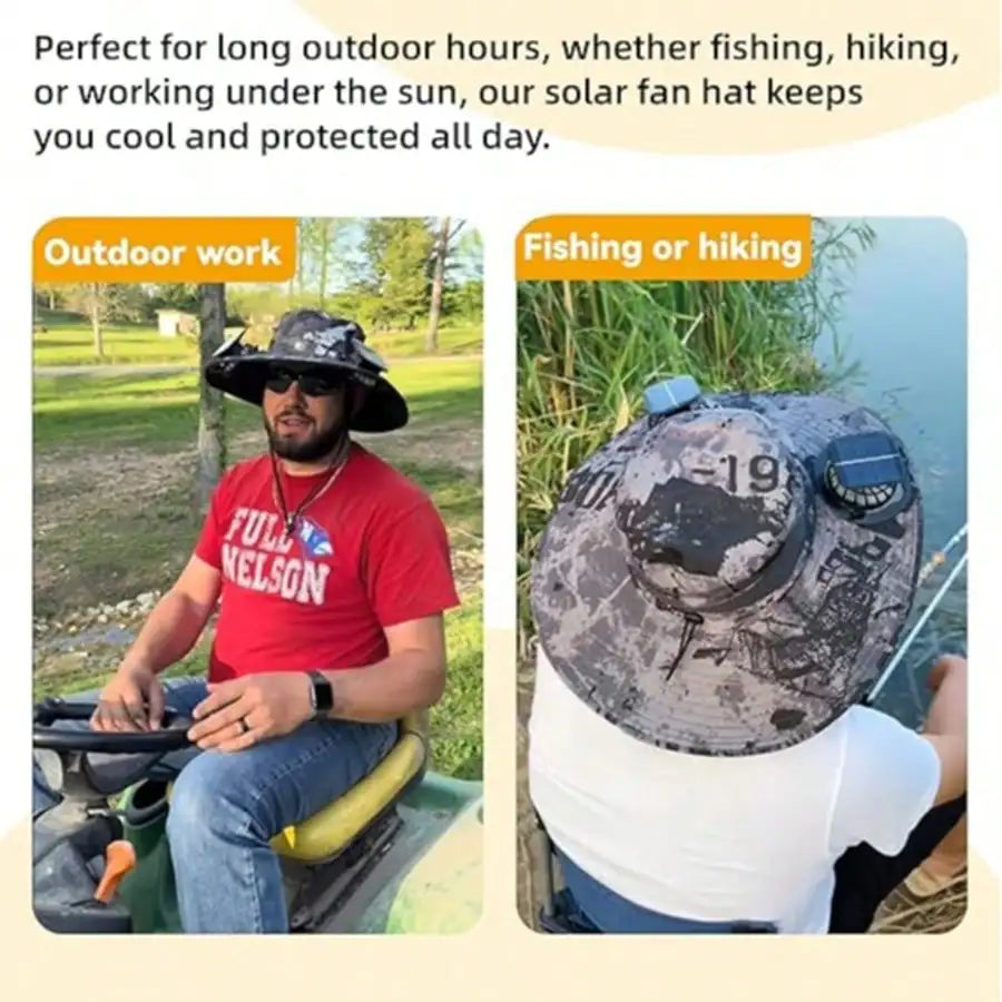 Wide Brim Solar Fan Hat With Built In Dual Fans For Outdoors