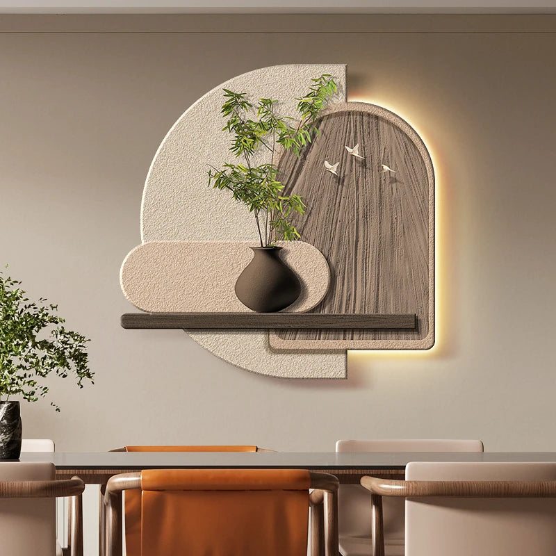 Wabi-Sabi LED Wall Lamp With Wooden Finish And Plant Motif