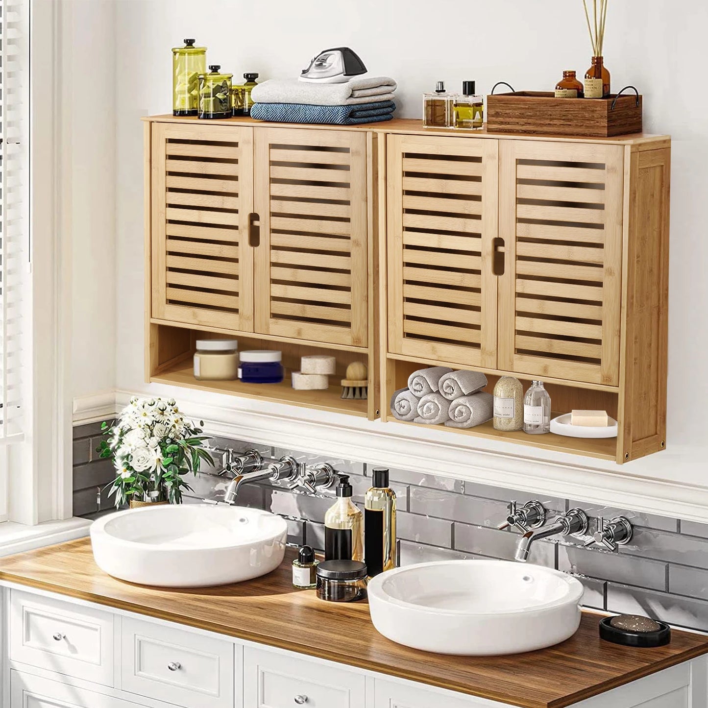 Wisfor Bamboo Wall Mounted Bathroom Medicine Cabinet Storage