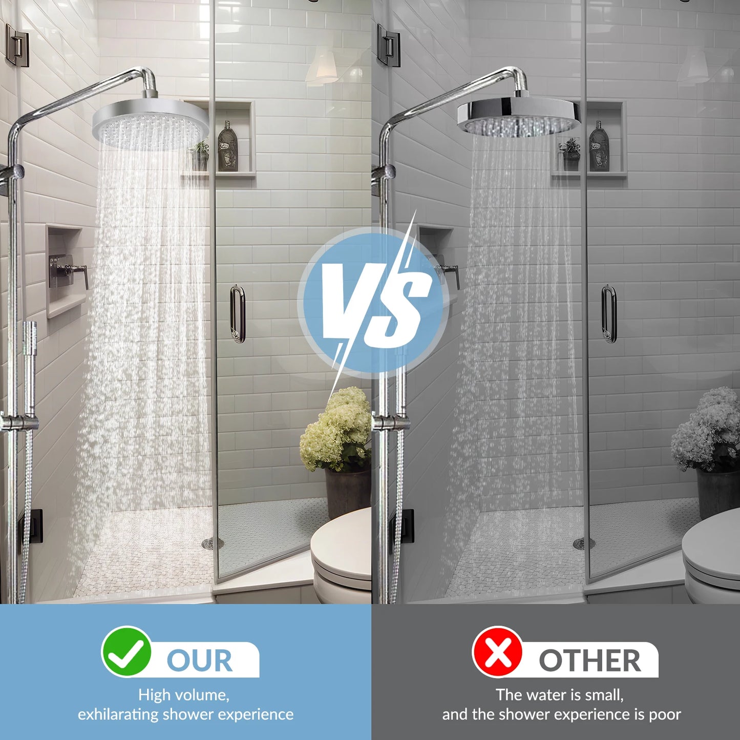 Stainless Steel 6 Inch Rain Shower Head Wall Mount Adjustable High Pressure