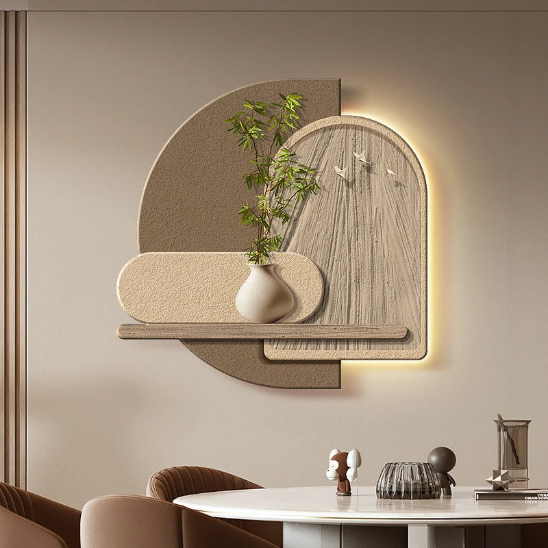 Wabi-Sabi LED Wall Lamp With Wooden Finish And Plant Motif