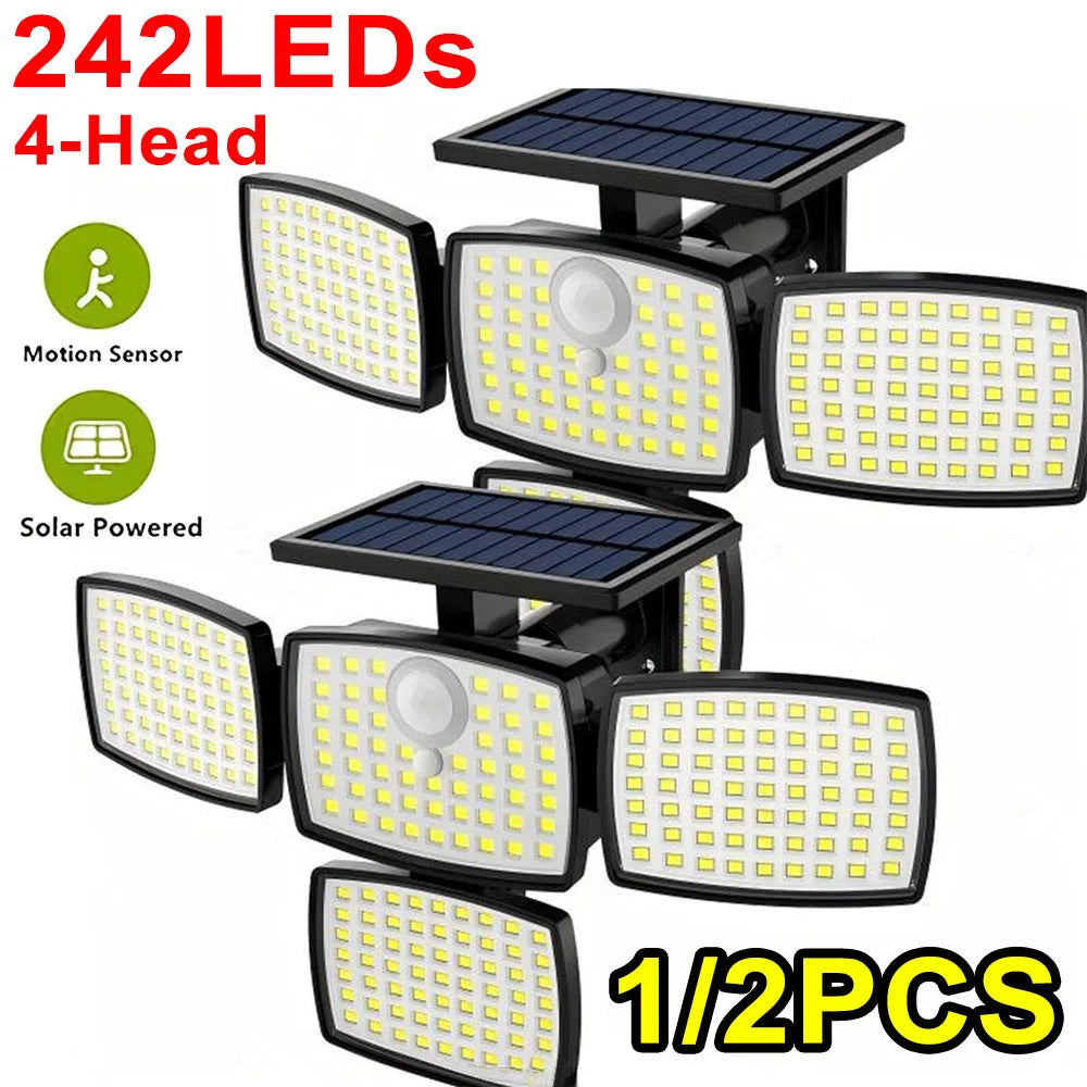 GHUSTAR Four-Head Solar Motion Sensor LED Outdoor Flood Light