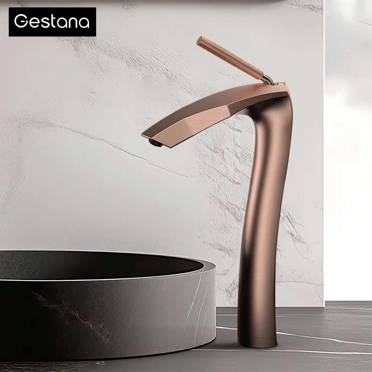 Gestana Brushed Gold Brass Bathroom Faucet Ceramic Cartridge Deck Mounted
