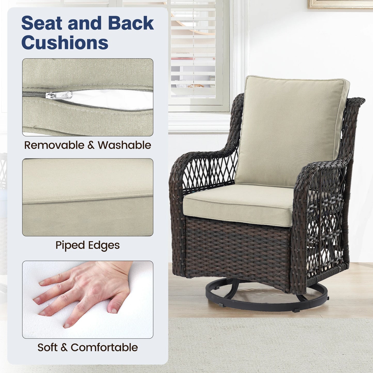 HobbyLane 3 Piece Outdoor Wicker Swivel Chair Set With Rattan Side Table