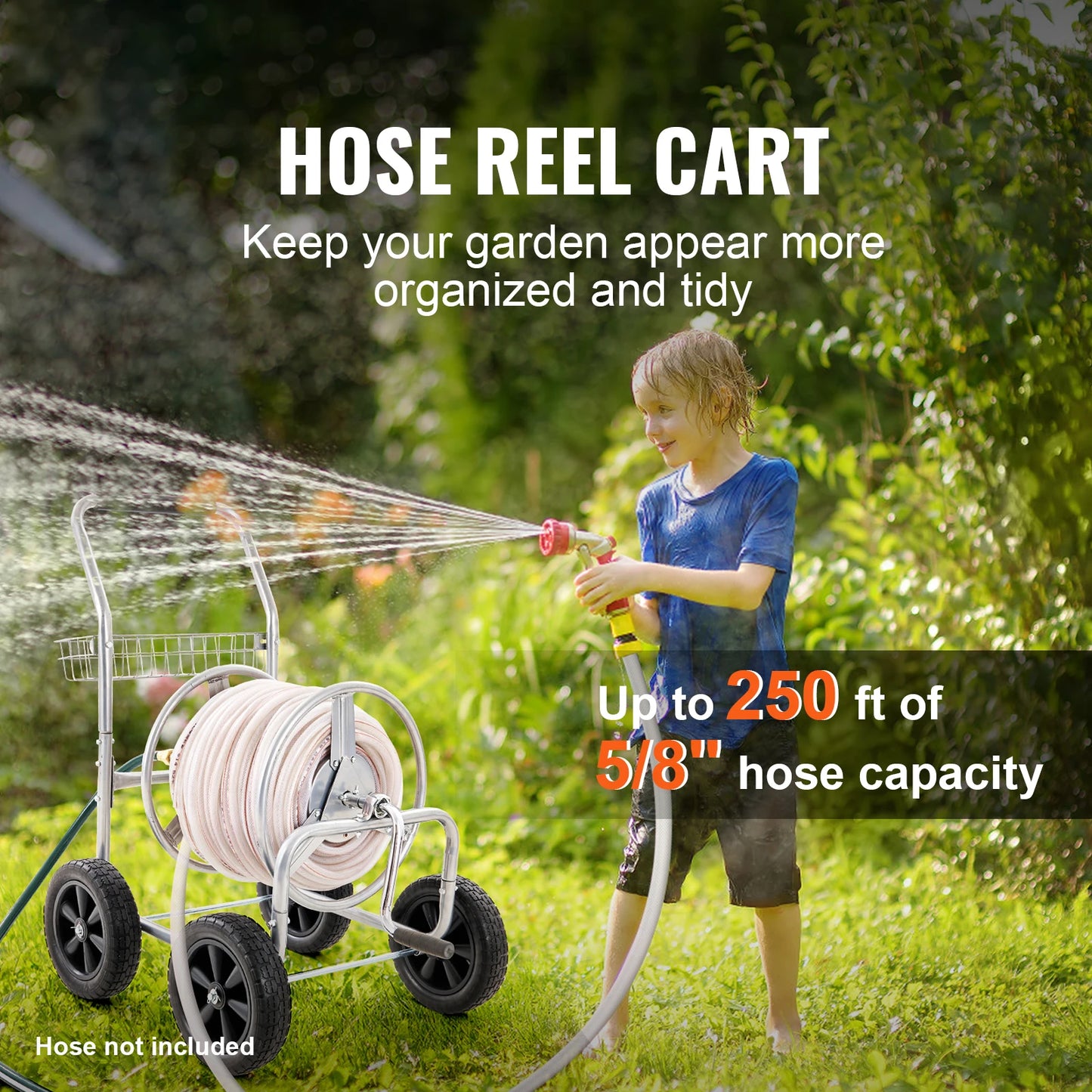 SucceBuy Hose Reel Cart Heavy Duty Garden Hose Reel With Basket