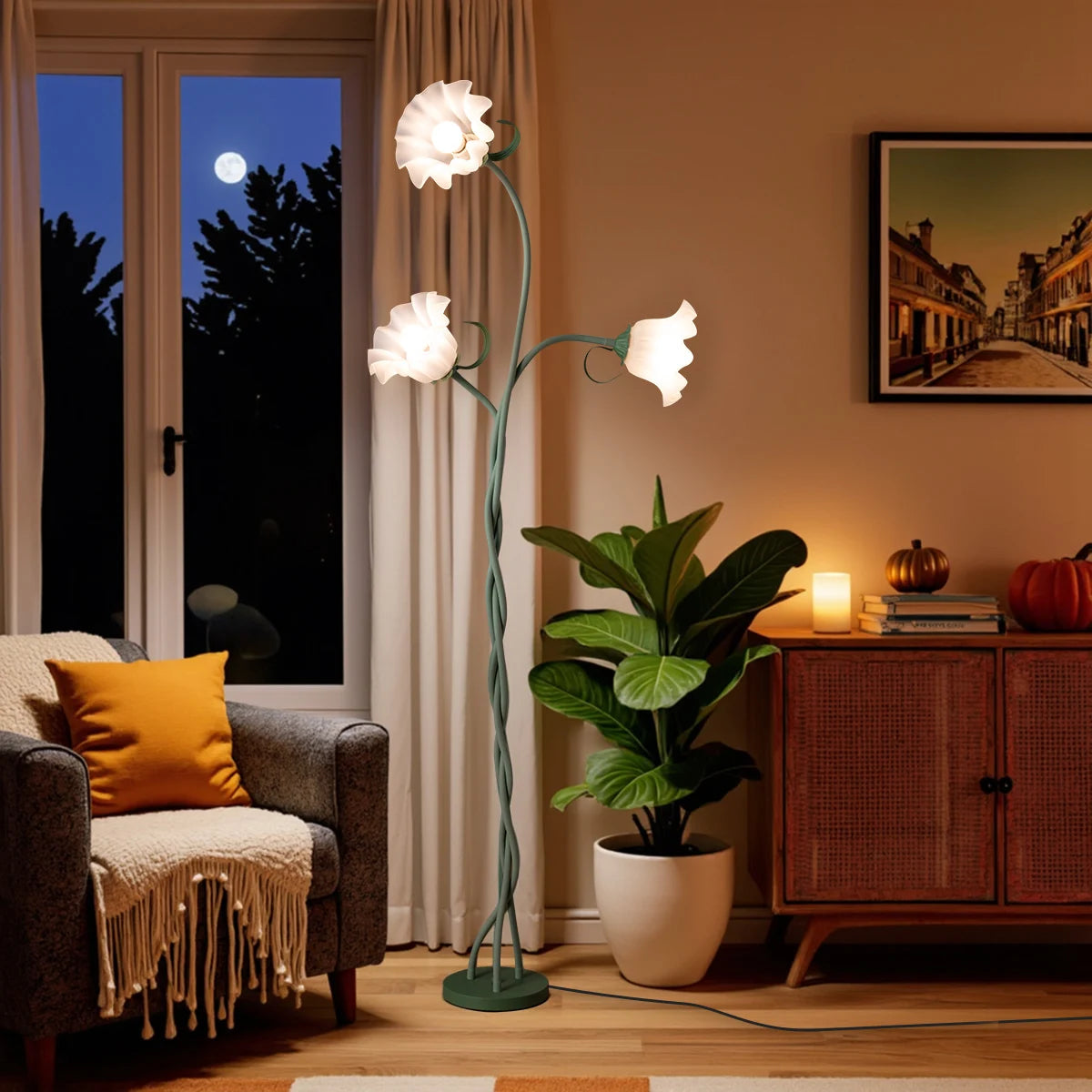 Retro Flower Floor Lamp With 3-Color Dimmable Lighting And Bulbs Included