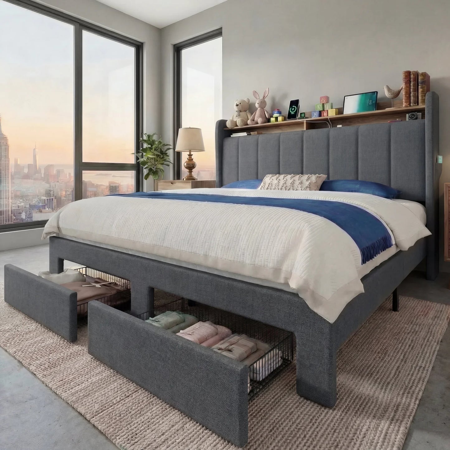 HOOMIC Bed Frame With Storage Drawers And LED Lighting