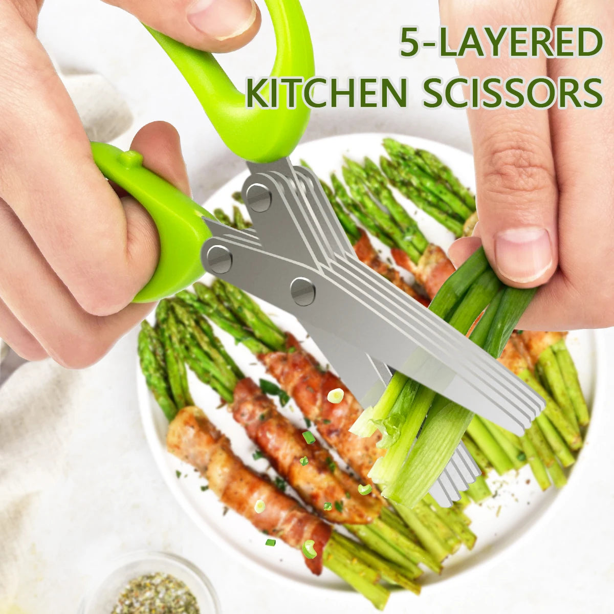 Stainless Steel Kitchen Scissors 5 Layered Onion And Herb Shredder