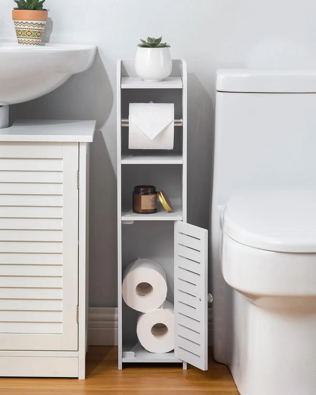 Slim PVC Bathroom Storage Cabinet Toilet Paper Holder