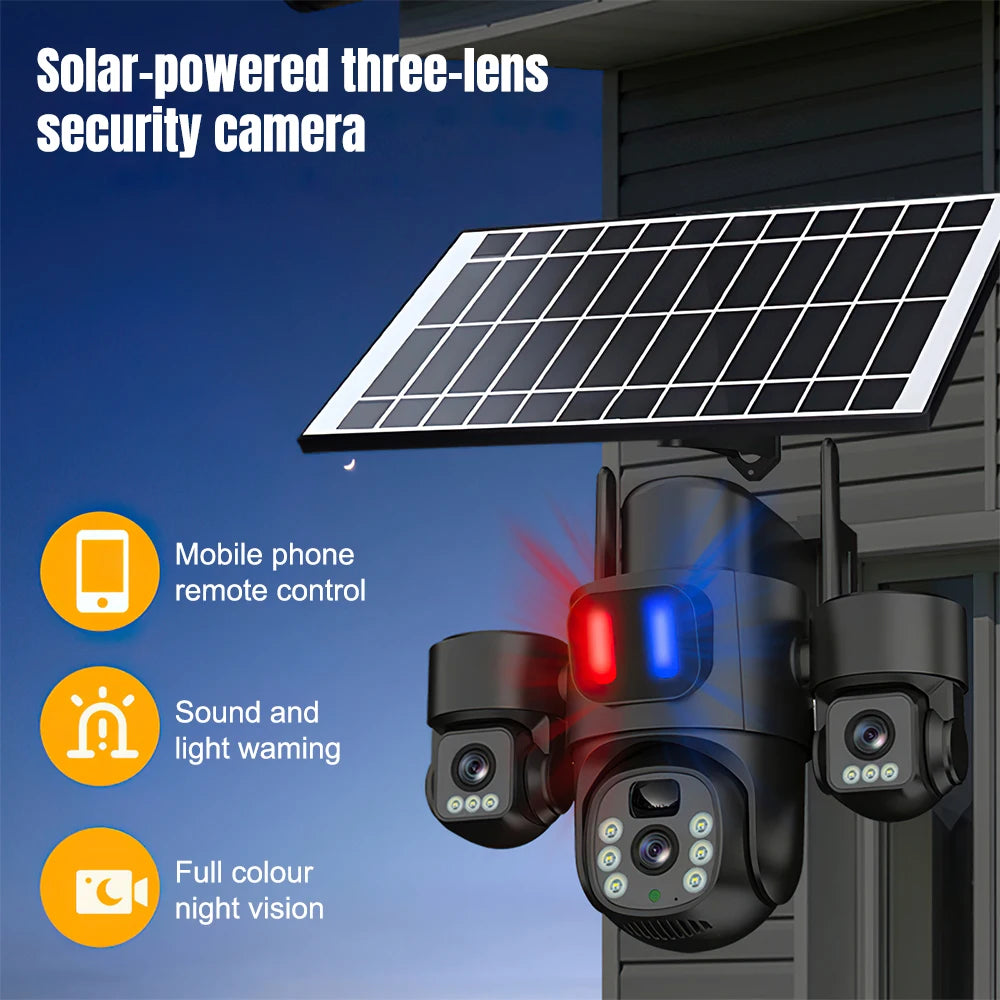 KEPEAK Solar Powered 3 Lens Wireless PTZ Camera Night Vision