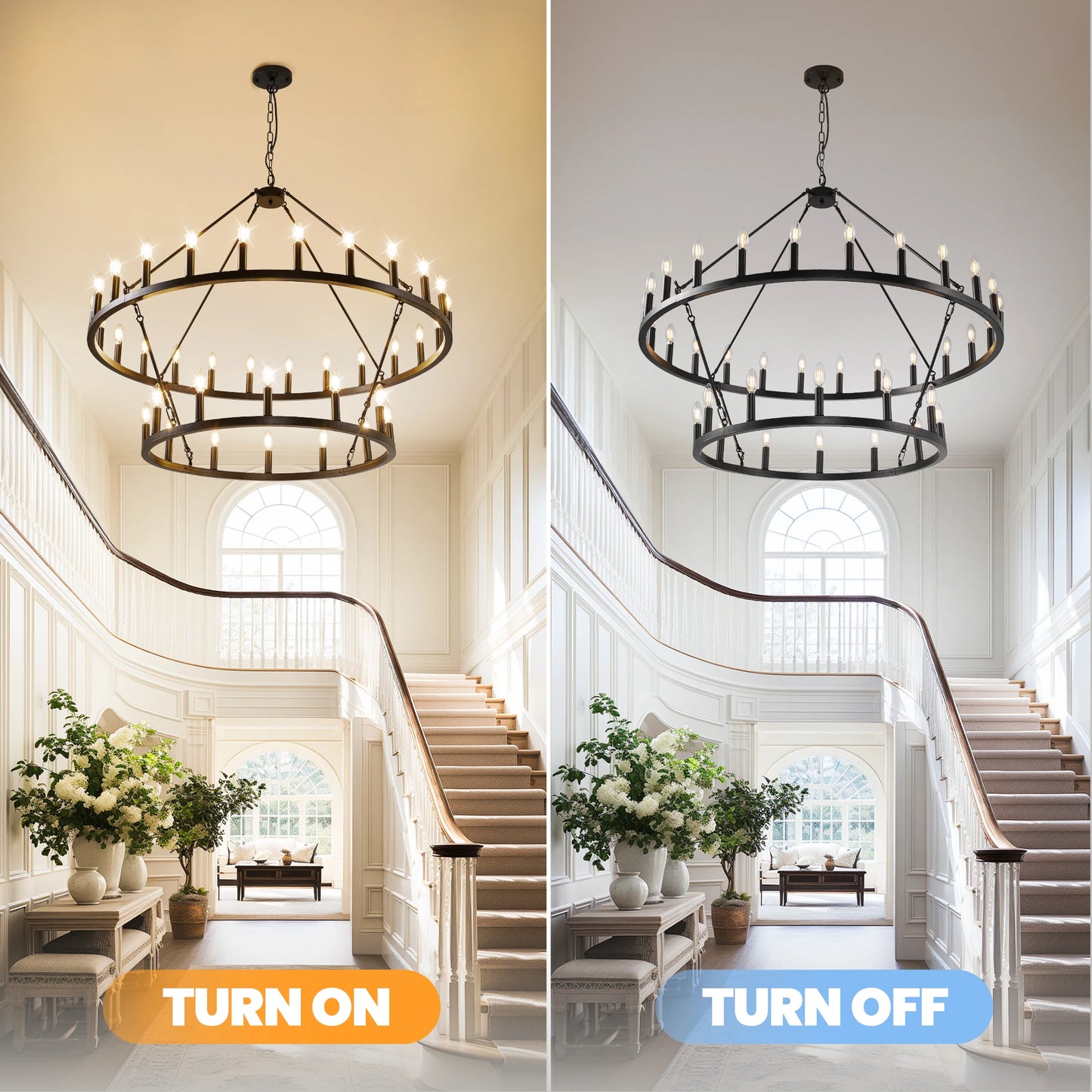 Wagon Wheel Chandelier Farmhouse Pendant Light 2 Tier 36 Lights