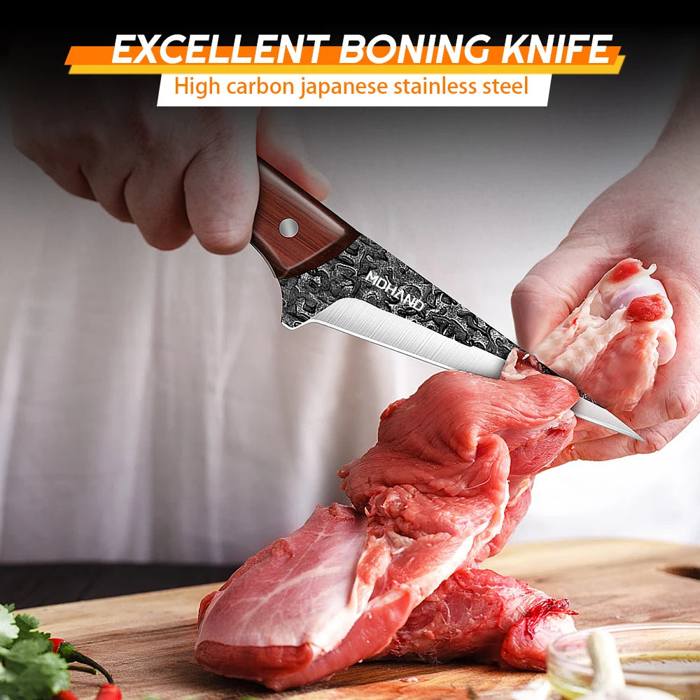 ZENG Kitchen Knives Set With Cleaver Boning Fillet Hand Forged Blade Sharpener
